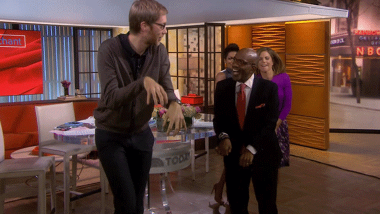 Image: Stephen Merchant leads the TODAY gang in dance.