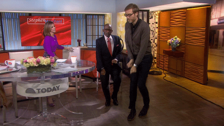 Image: Stephen Merchant leads the TODAY gang in dance line.