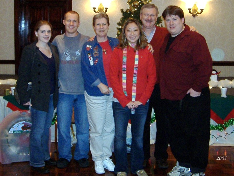 The whole crew, from left to right: my sister-in-law, Lindsay; brother, Chris; mother, Barbara; me; father, Richard; and old brother, Richie.