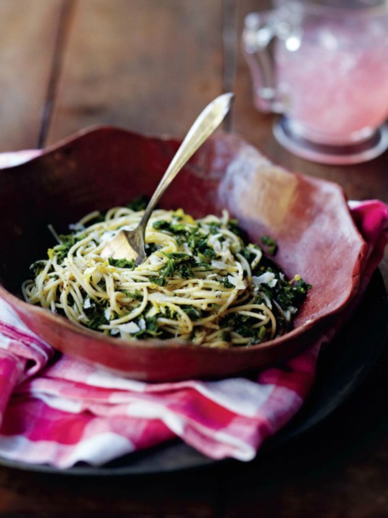 Spaghetti with Garlic, Lemon, Kale, and Parmesan