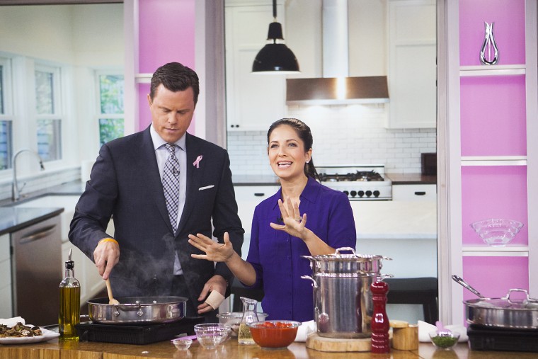 Laura Vitale and Willie Geist make Linguine with Shrimp all'Amatricia