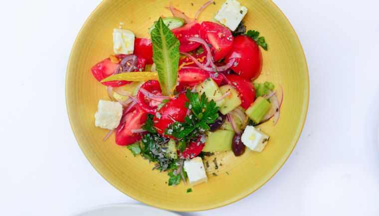 The Horiatiki Greek salad by chef Travis Swikard of Boulud Sud in NYC