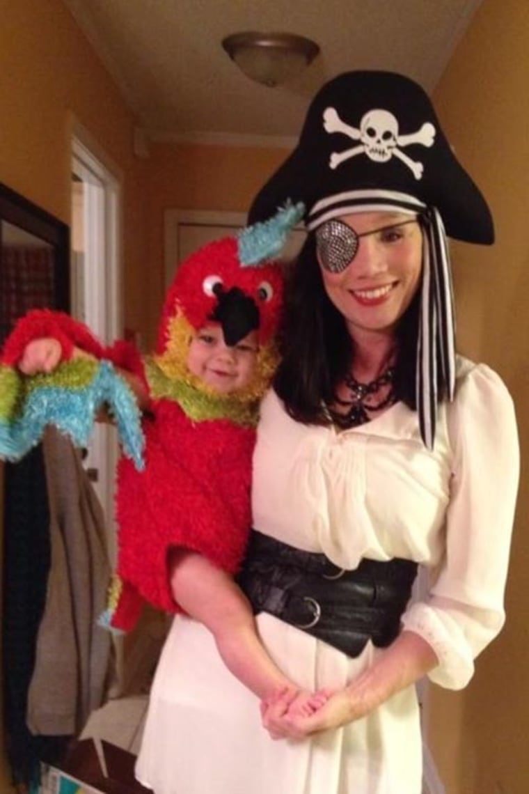 Ahoy, matey: Haley Willis Little donned pirate garb and dressed little Eli as her parrot.