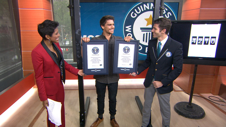 Caine Eckstein broke the Guinness World Record for most pull-ups in 24 hours.