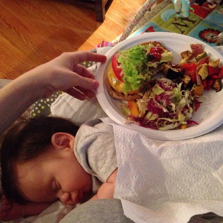 Dinner is served atop a bed of sleeping baby!