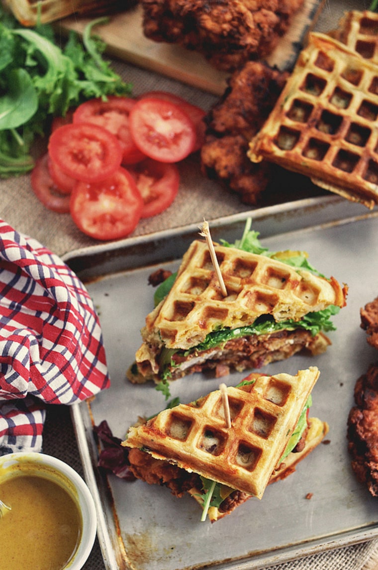 Fried chicken and waffle sandwiches