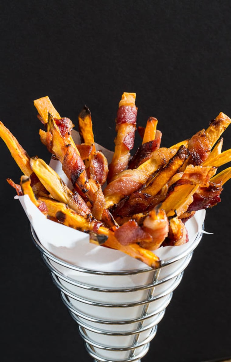 Sweet potato fries wrapped in bacon