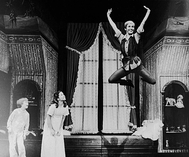 Sandy Duncan takes flight as Peter Pan on Broadway with a new set of Darling children played by Marsha Kramer and Jonathan Ward.