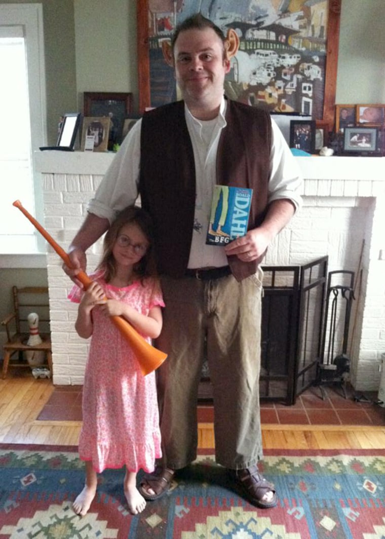 And here they are as the Big Friendly Giant and Sophie from the Roald Dahl book, \"The BFG.\"