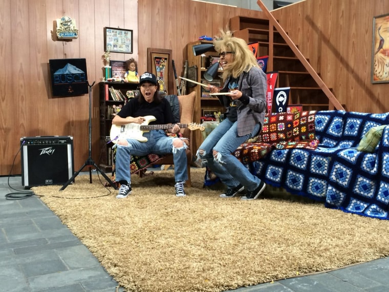 Kathie Lee Gifford and Hoda Kotb rock out as Wayne and Garth.