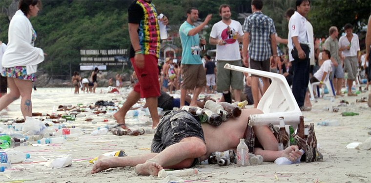 Image: Haad Rin beach in Thailand after the Full Moon/New Year's Party 2010.