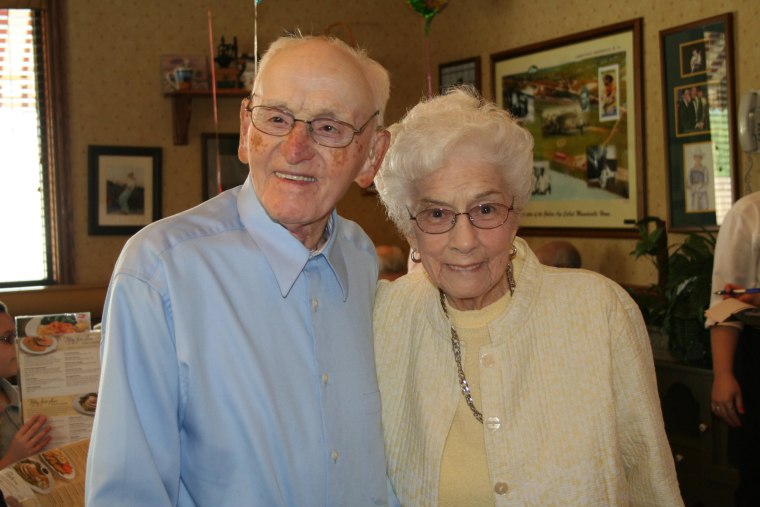 Mazie and Raymond Huggins, celebrating an earlier anniversary, will have been married 74 years Oct. 10.