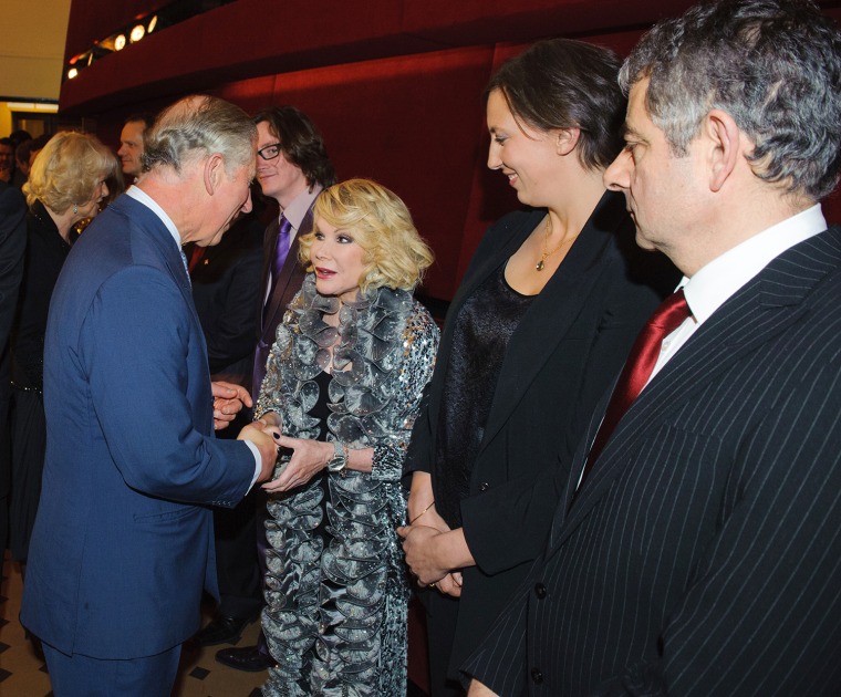 Image: The Prince of Wales greeted friend Joan Rivers, along with Miranda Hart and Rowan Atkinson, at the Prince's Trust Comedy Gala 2012.