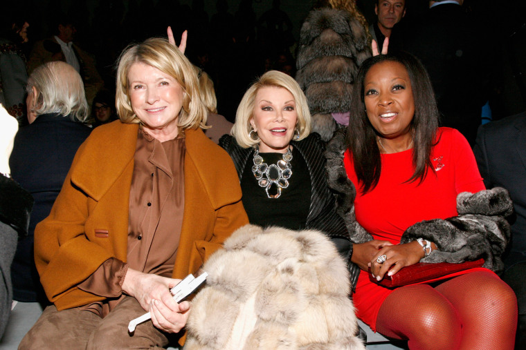 NEW YORK, NY - FEBRUARY 12: (L-R)  Martha Stewart, Joan Rivers and Star Jones attend the Dennis Basso Fall 2013 fashion show during Mercedes-Benz Fash...