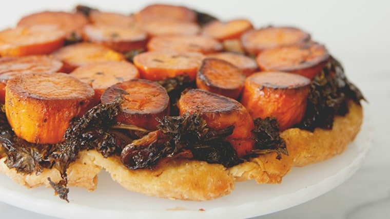 Roasted yam and kale tart recipe