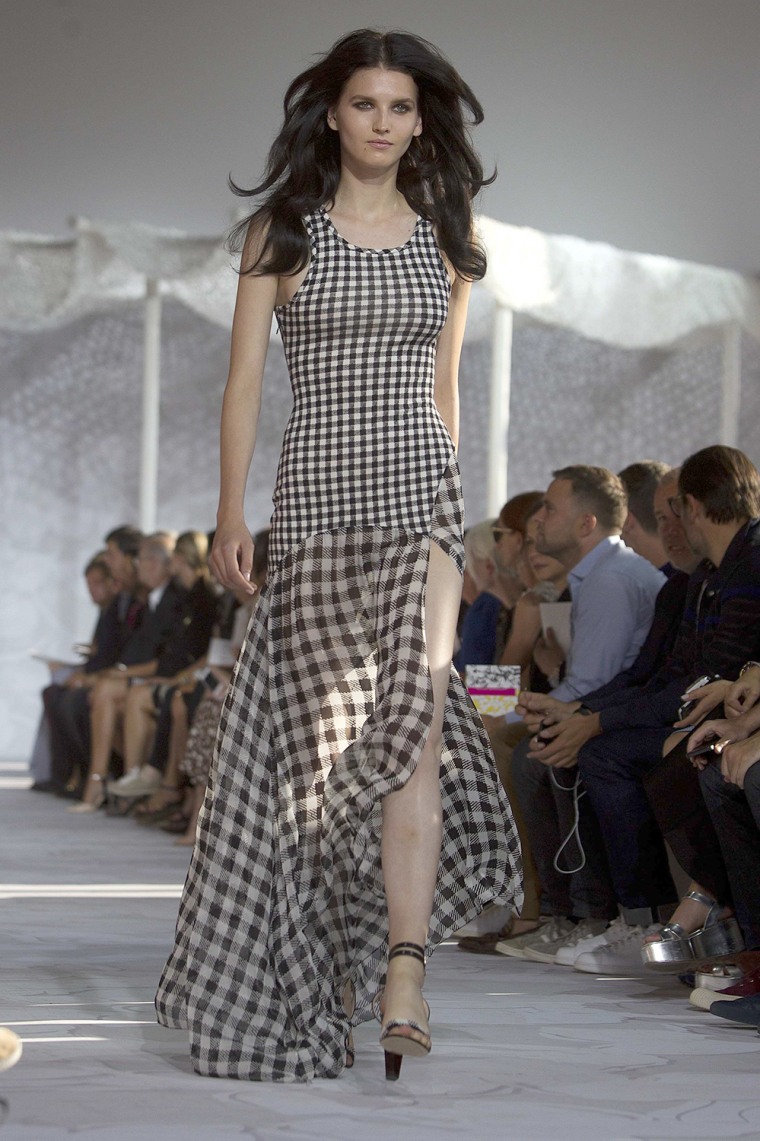 A model presents a creation during the Diane von Furstenberg Spring/Summer 2015 collection show during New York Fashion Week in the Manhattan borough ...