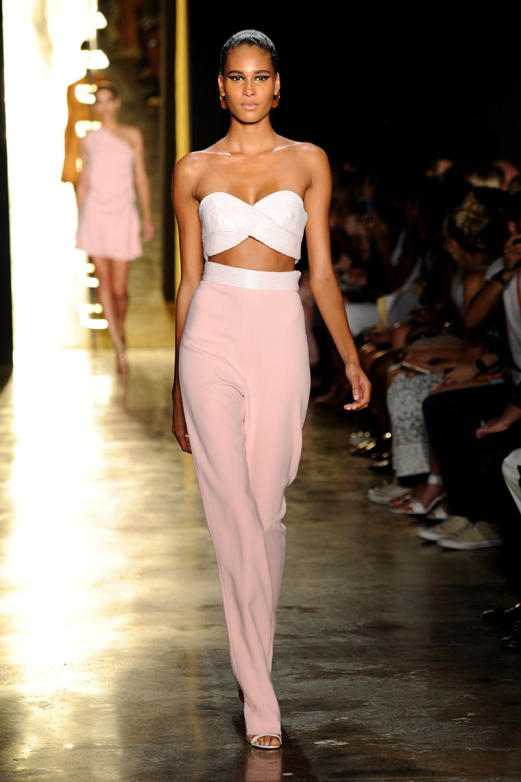 NEW YORK, NY - SEPTEMBER 05:  A model walks the runway at the Cushnie Et Ochs fashion show during Mercedes-Benz Fashion Week Spring 2015 at Milk Studi...