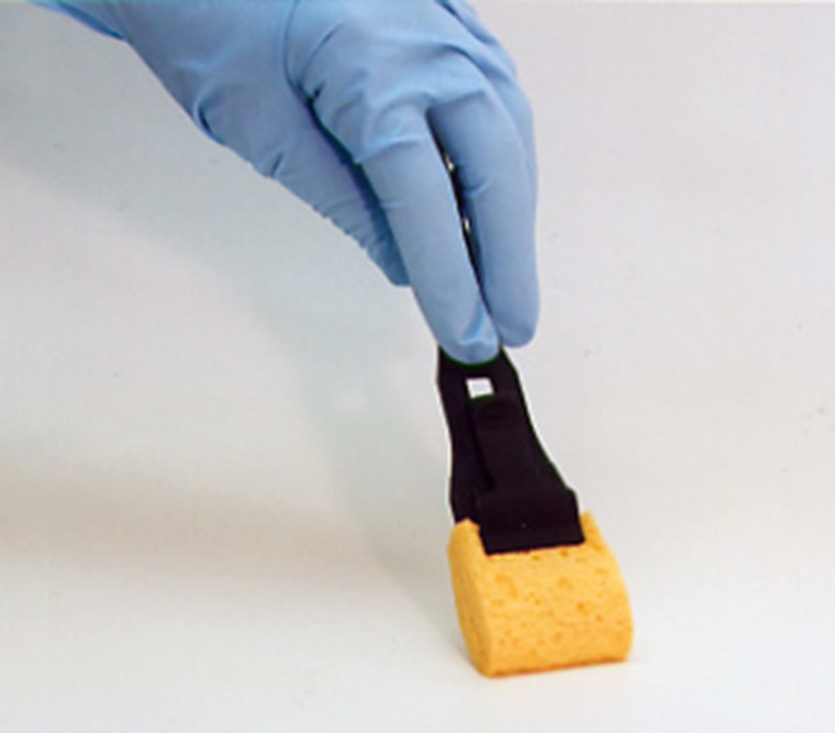 A sampling sponge was used to help determine how fast germs spread in an office.