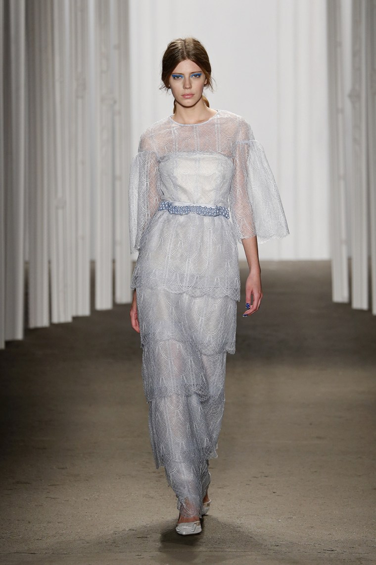 NEW YORK, NY - SEPTEMBER 04:  A model walks the runway during Honor fashion show at Mercedes-Benz Fashion Week Spring 2015at Art Beam on September 4, ...