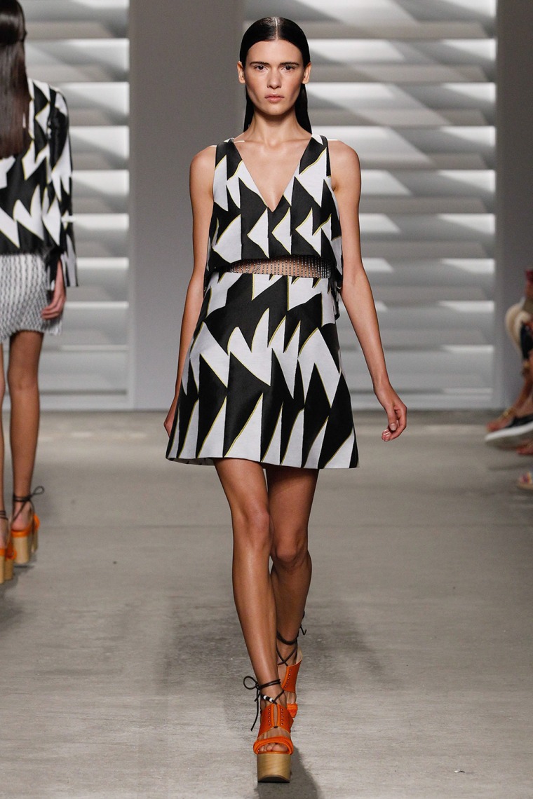 NEW YORK, NY - SEPTEMBER 07:  A model walks the runway at the Thakoon Spring Summer 2015 Collection during Mercedes-Benz Fashion Week at SIR Stage 37 ...