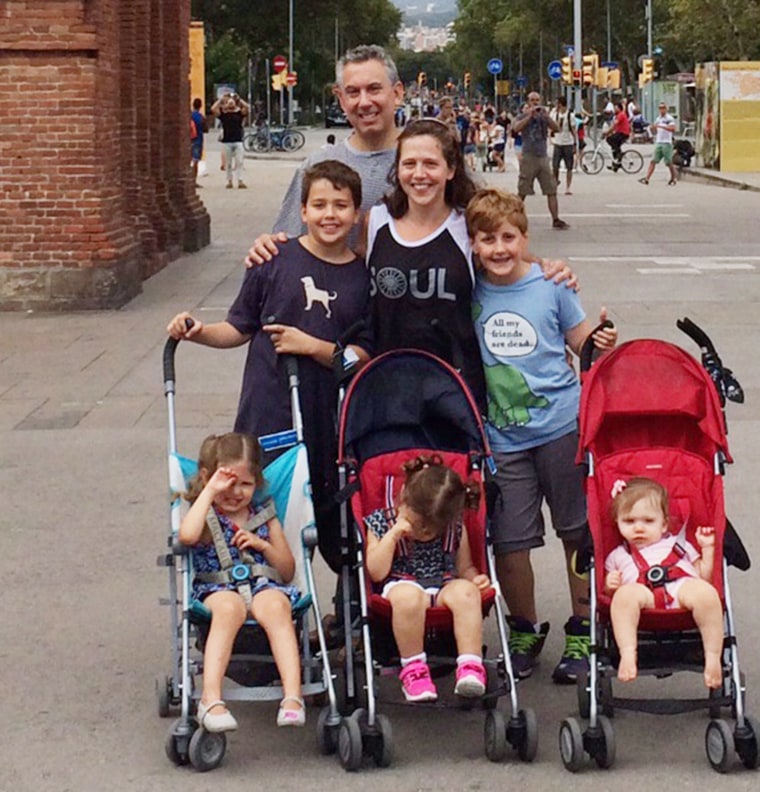 The author, her husband and their five kids on their recent trip to Barcelona.