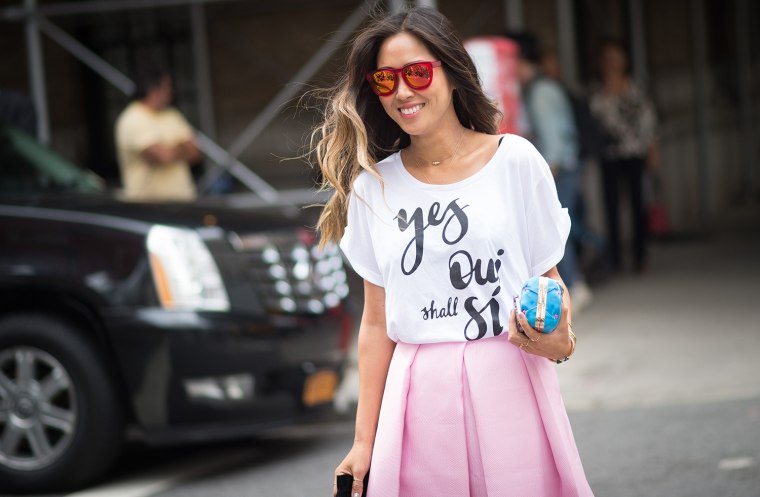 NEW YORK, NY - SEPTEMBER 08:  Aimee Song at the Streets of Manhattan during the New York fashion week on September 8, 2014 in New York City.  (Photo b...