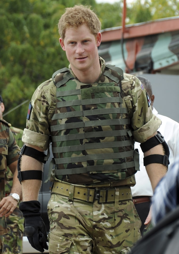 Britain's Prince Harry is seen after a target shooting practice at Jamaica Defense Force's Up Park Camp in Kingston, Jamaica, Wednesday, March 7, 2012...