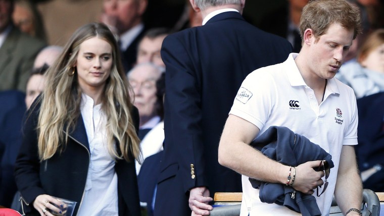 Britain's Prince Harry and Cressida Bonas attend England's Six Nations international rugby union match against Wales at Twickenham in London March 9, ...