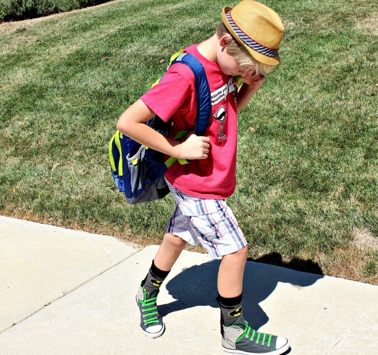 The author's 11-year-old son on his walk to school.