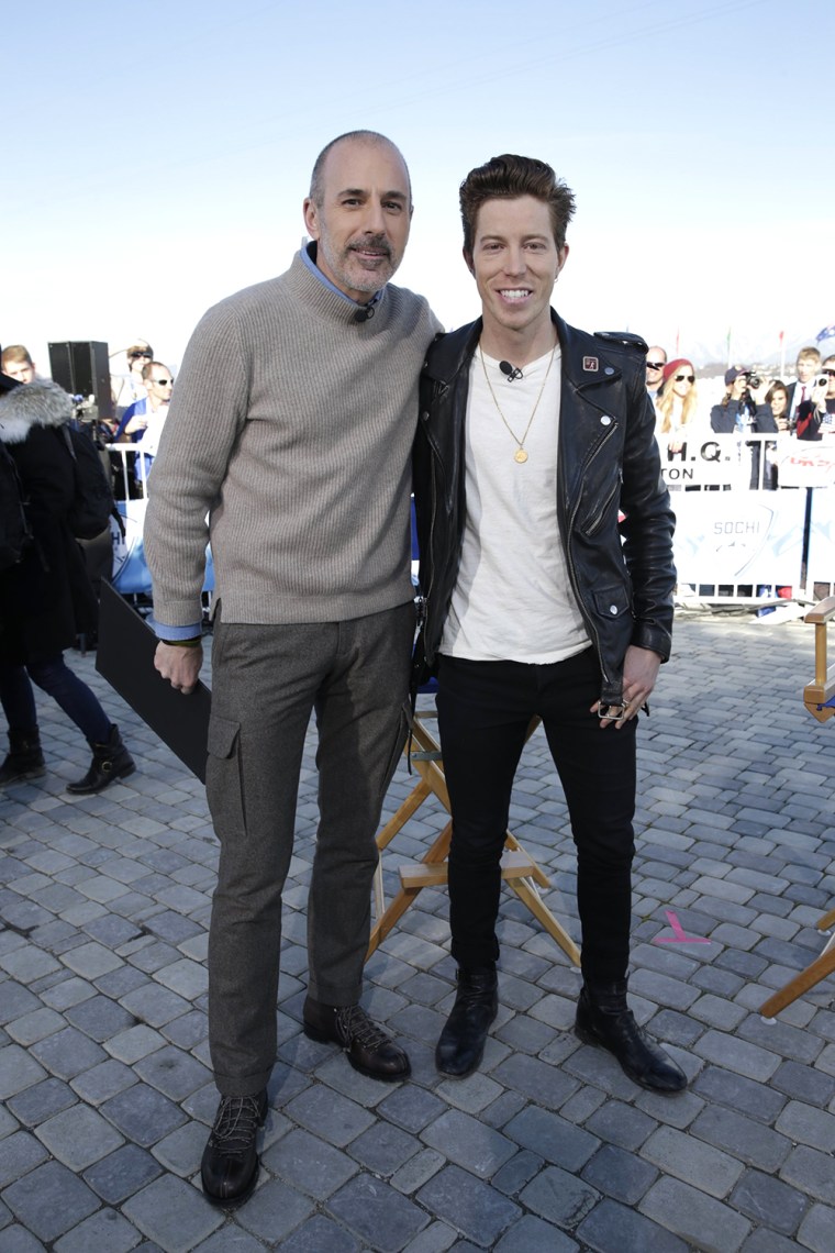 TODAY -- Pictured: (l-r)  Matt Lauer, Shaun White -- (Photo by: Joe Scarnici/NBC)