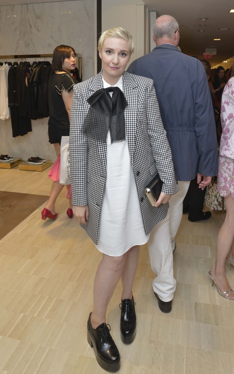New York style: Dunham's sophisticated black-and-white ensemble on Sept.4, 2014 in New York City.