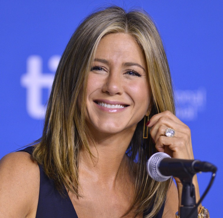 epa04393040 US actress and cast member Jennifer Aniston attends the press conference for 'Cake' during the 39th annual Toronto International Film Fest...