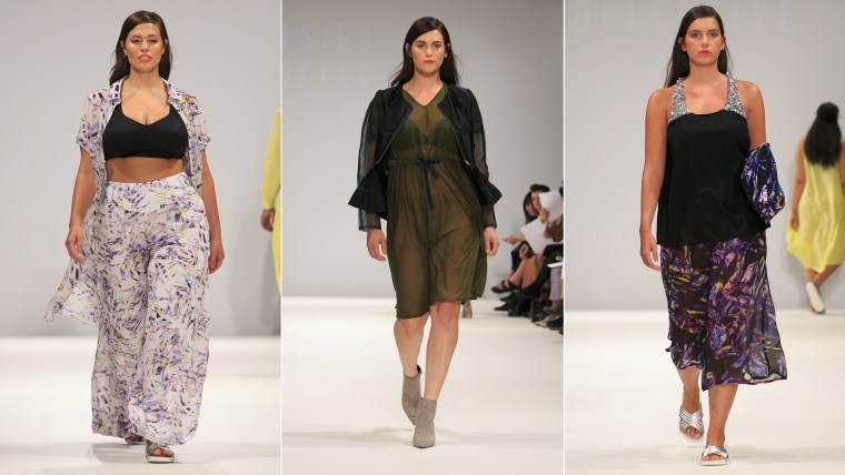 Looking good: Models walk the runway for British retailer Evans at London Fashion Week.