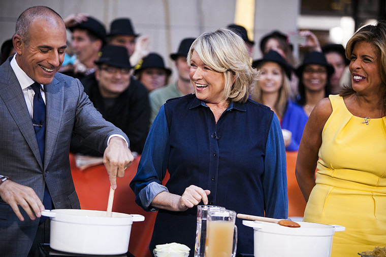 Martha Stewart, Hoda Kotb and Matt Lauer go over meals on the TODAY show in New York, on Sept. 22, 2014.