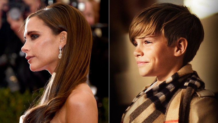 Victoria Beckham and newly-minted model son Romeo Beckham.