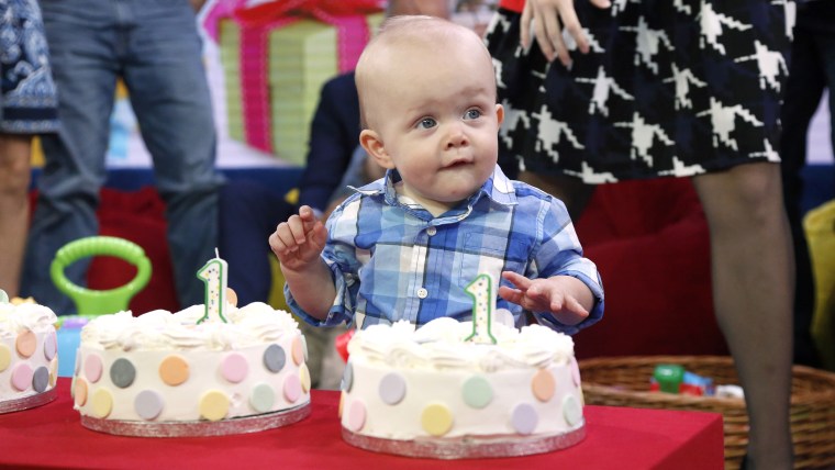 Jackson Skaggs gets ready to tackle his birthday cake on the TODAY show set.