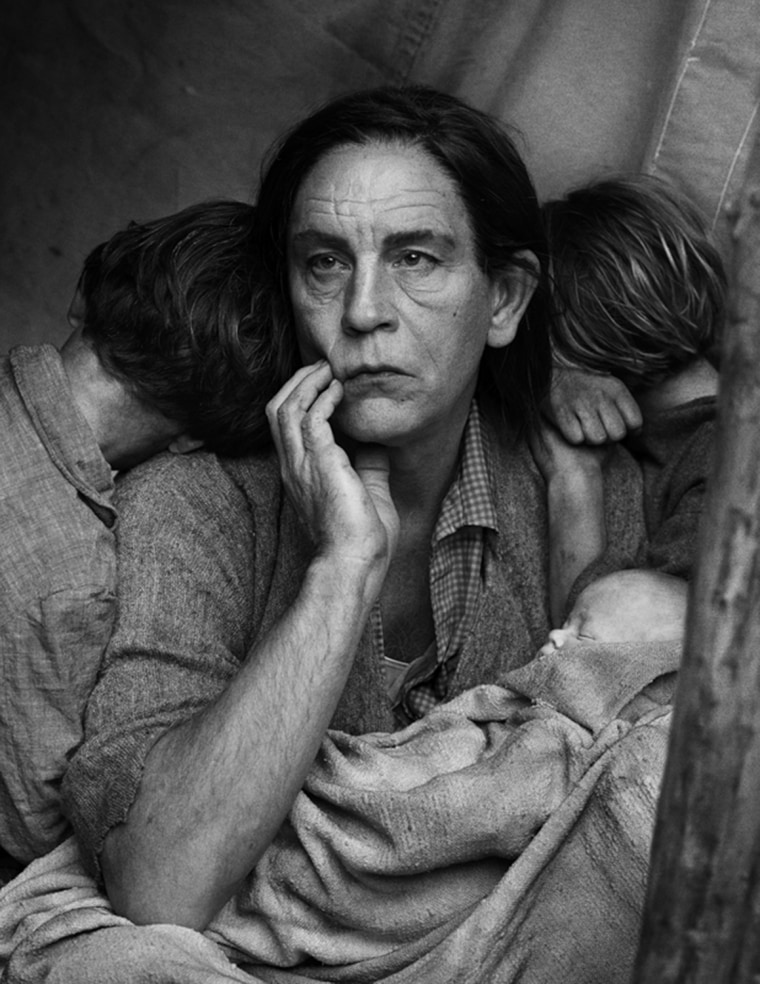 Malkovich as Dorothea Lange's \"Migrant Mother.\"