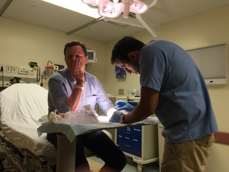 Willie Geist gets his hand stitched in the ER.