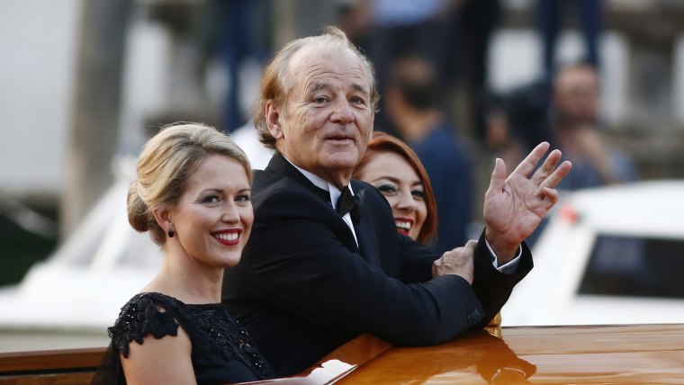 Bill Murray arrives with guests at Palazzo Papadopoli, Hotel Aman.