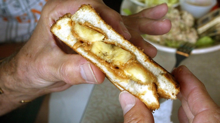 MEMPHIS - AUGUST 16:  A peanut butter and banana sandwich,  Elvis Presley's favorite is photographed at the Arcade restaurant on August 16, 2002 in Me...