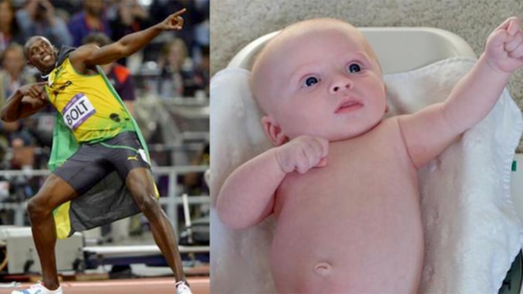 Babies around the globe are mimicking Olympic gold medalist Usain Bolt's iconic pose.