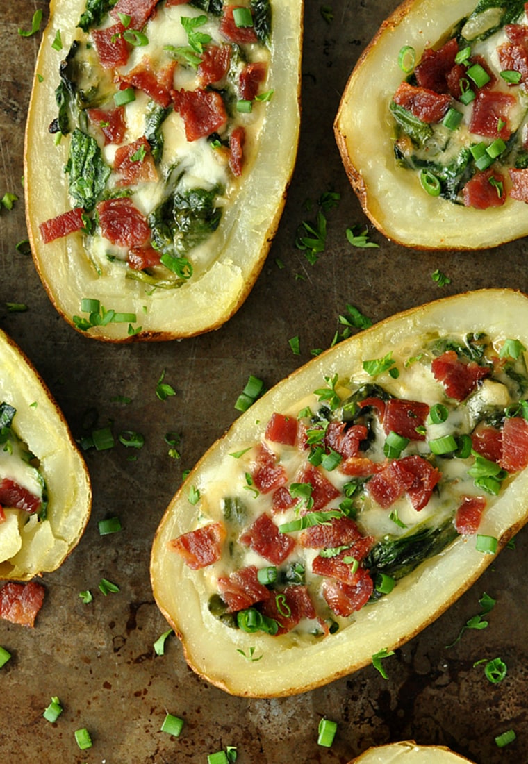 Spinach-artichoke potato skins