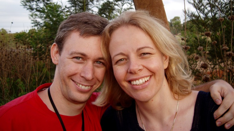 Martin and his wife, Joanna, seen here after getting engaged on a hot air balloon ride in 2008.