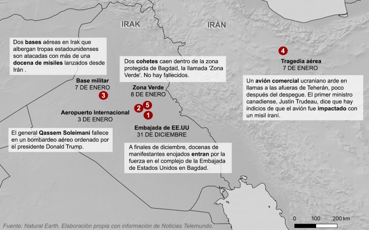 Cronología y mapa del conflicto con Irán.
