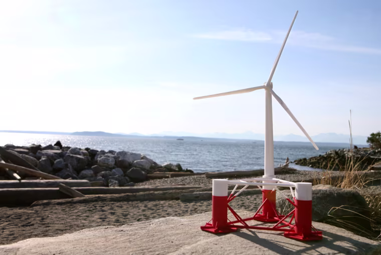 Image: \"Windy,\" a model of Alla Weinstein's offshore floating wind turbine foundation called WindFloat.