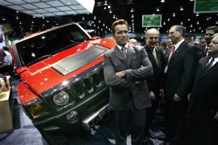 California Gov. Arnold Schwarzenegger got a personal tour of Raser Technologies' Electric Hummer at a Detroit auto technology show last April.