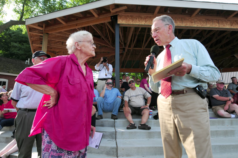 Image: Sen. Charles Grassley, R-Iowa, during a town meeting on health care reform