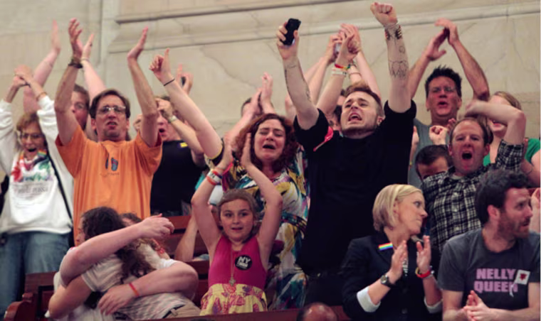 Image: People in the Senate gallery react to the passage of gay marriage at the Capitol in Albany, N.Y
