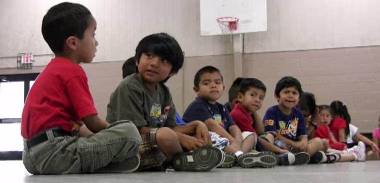 Image: Students sit in the gym at Crossville Elmentary School in Crossville, Ala.