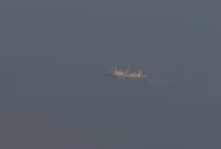 Image: A ship that Shepherd Conservation Society members identified as Japanese whaling ship Nisshin Maru was photographed from a pilotless drone aircraft off Australia's western coast
